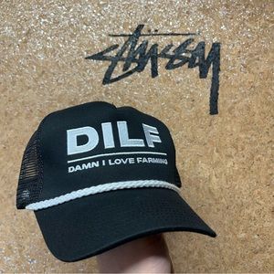 DILF damn I Love Farming Trucker Hat Black/White Stussy